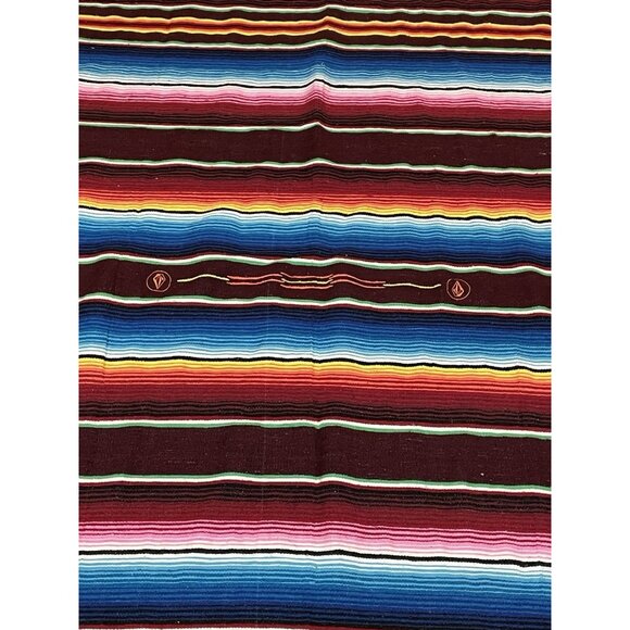 Volcom Rainbow Mexican Blanket Serape Southwestern Fringe Throw Festival 78 X 43 - Picture 2 of 3